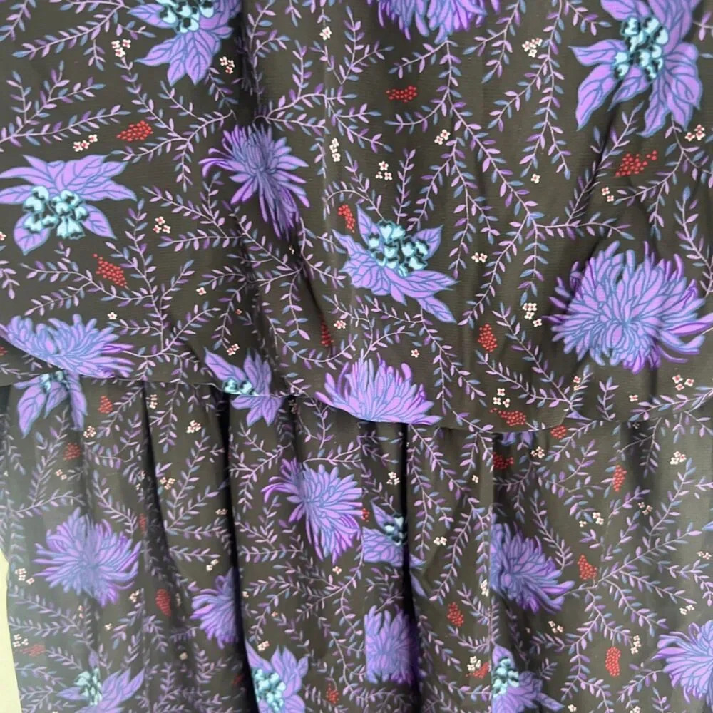 Alison Peters VTG Made in USA Purple Floral Blouson‎ Tie Neck Maxi Dress SZ 14 - Picture 4 of 9